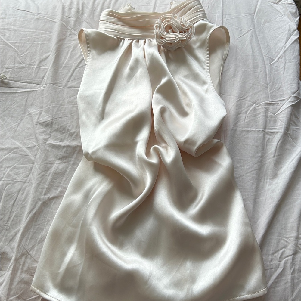 Baby Pink Satin Halter Top with Rosette